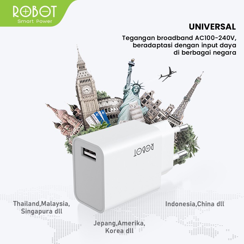 GARANSI 1 TAHUN ADAPTOR CHARGER ROBOT RT-F1 QUICK CHARGE 3.0 18W