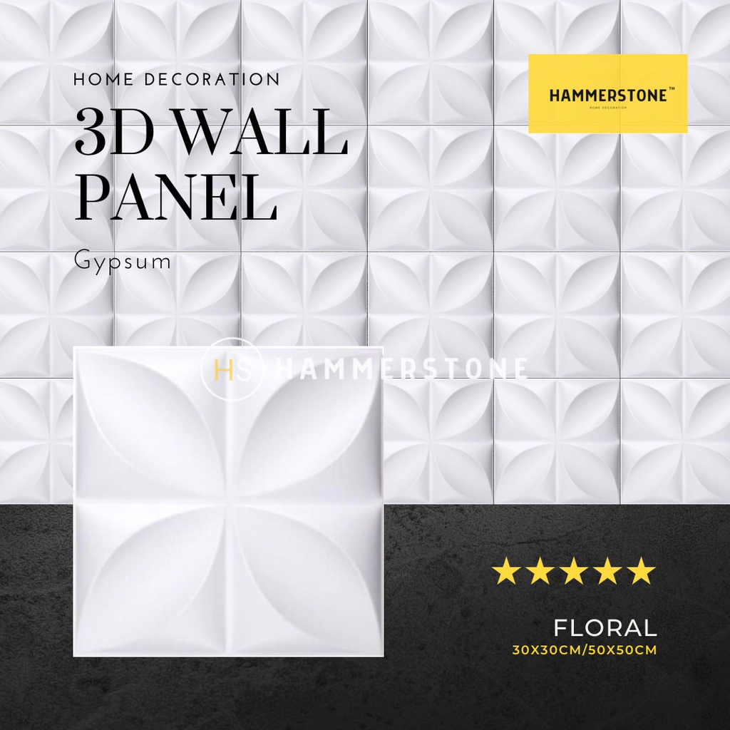 3D Wallpanel Gypsum Semen Floral 30x30cm/Wall Decoration/Dekorasi Dinding/Interior/Eksterior/Ornamen Dinding/Ornamen Beton/Ornamen Gypsum/Wall Panel 3D Dinding/Hammerstone