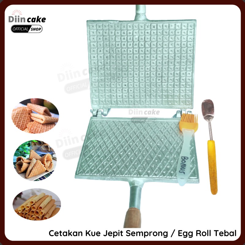 Cetakan Kue Jepit Semprong Opak Gambir Egg Roll Motif Garis Tebal BONUS Sutil Kue Dan Kuas Silikon