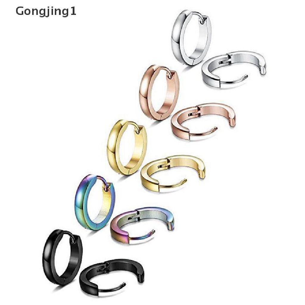 Gongjing1 Anting Bulat Bahan Stainless Steel Gaya Punk Untuk Wanita