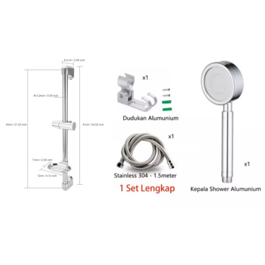 Tiang Shower / Kepala Shower / 1 SET Lengkap Mandi Aluminium