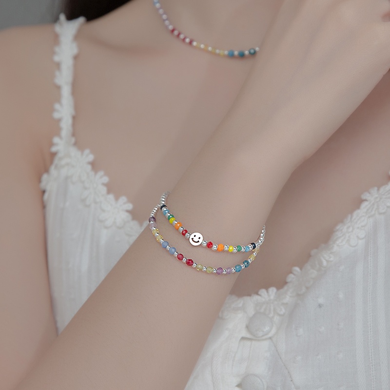 Gelang S925 Silver Aksen Manik-Manik Warna Awan Gaya Korea Untuk Wanita