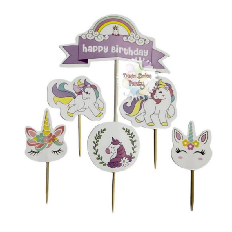 Cake Topper Happy Birthday / Cake Topper Unicorn / Hiasan Kue Unicorn