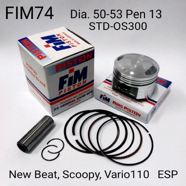 FIM 74//PISTON KIT HONDA BEAT FI ESP K44 SEHER SET RING PISTON BEAT POP K44