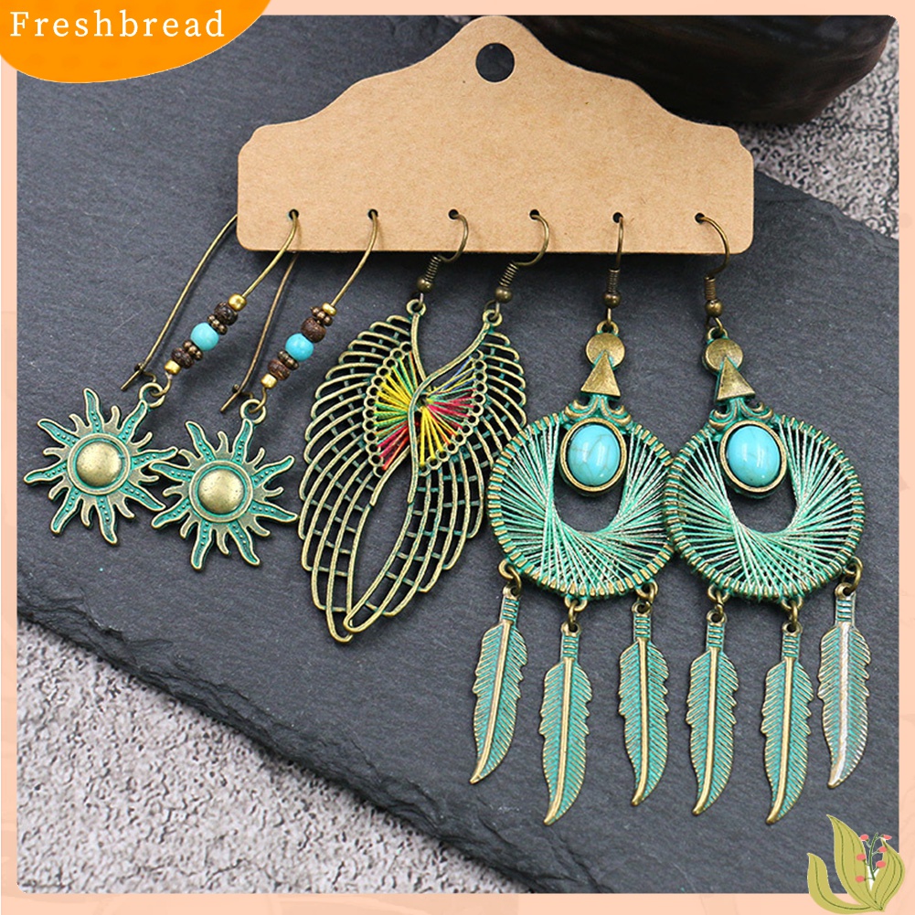 [TERLARIS]3Pairs Vintage Women Tassel Round Geometric Dangle Hook Earrings Set Jewelry