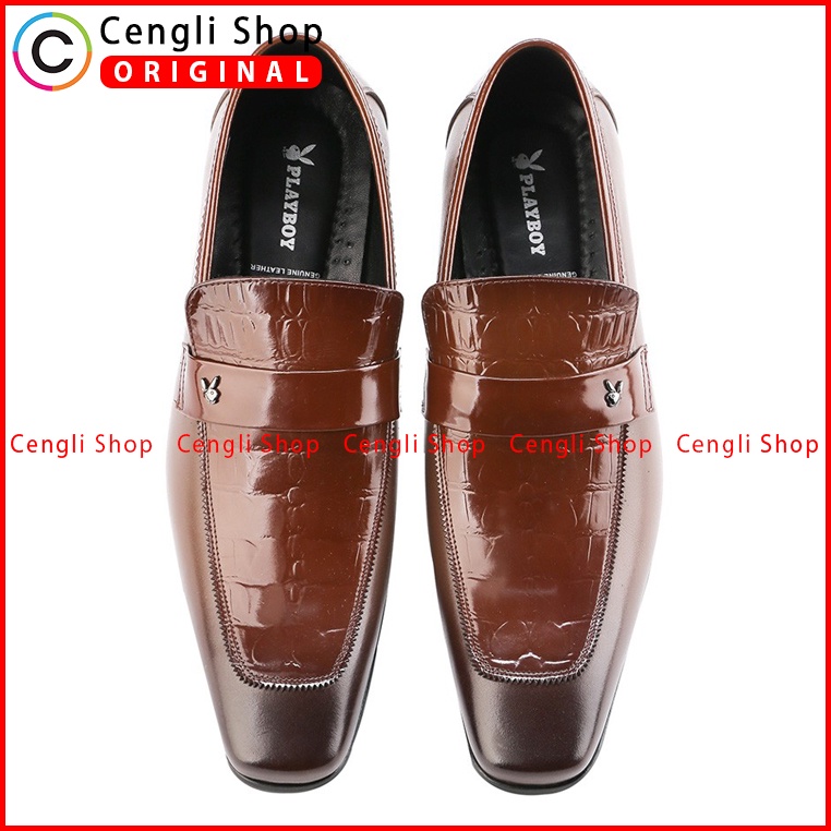 SEPATU PLAYBOY ORIGINAL PANTOFEL KULIT FORMAL PRIA TERBARU COKLAT PL13