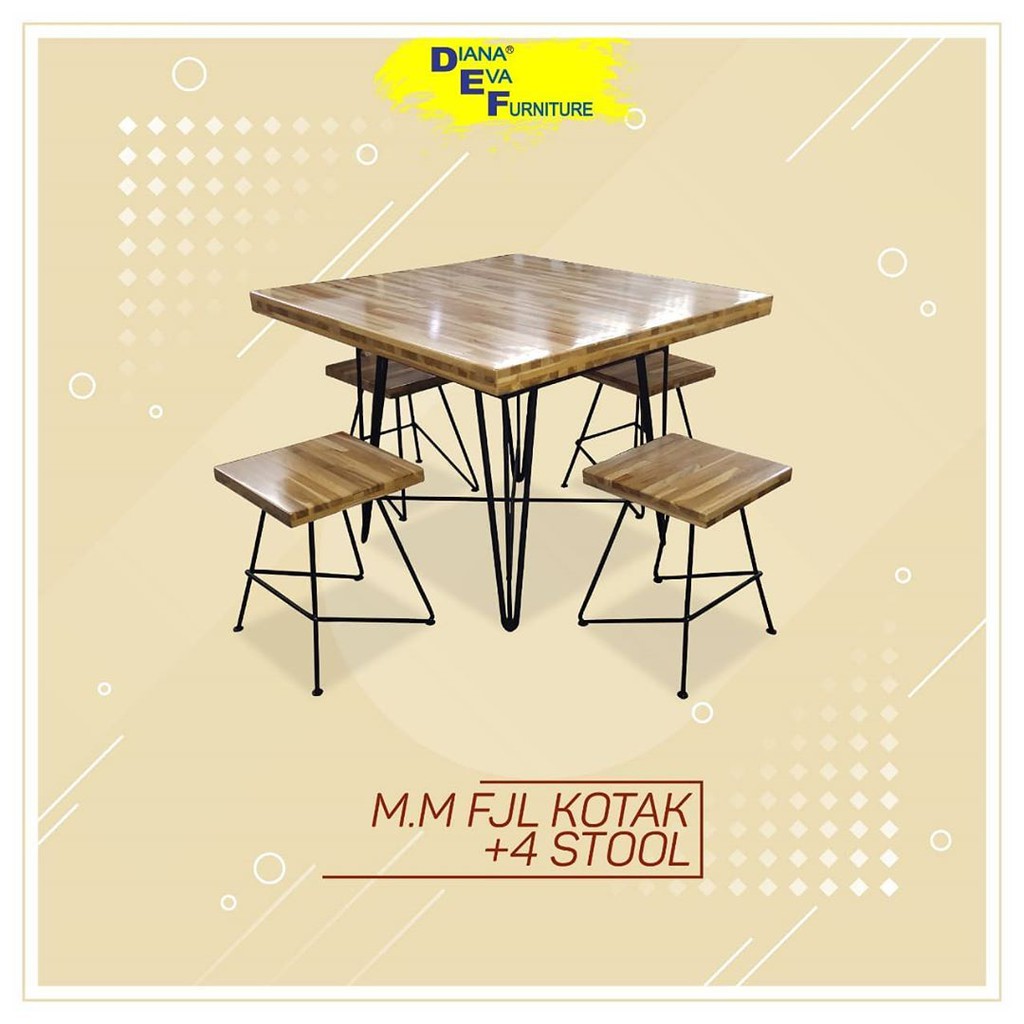 Dining Set FJL KOTAK (Meja Makan Jati + 4 STOOL)