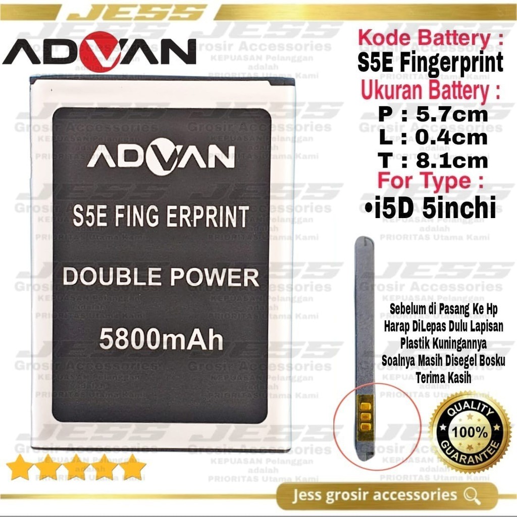 Baterai Original Double Power ADVAN Vandroid S5E Fingerprint Battery Advan S5EFingerprint Model I5D 5.0 Inchi