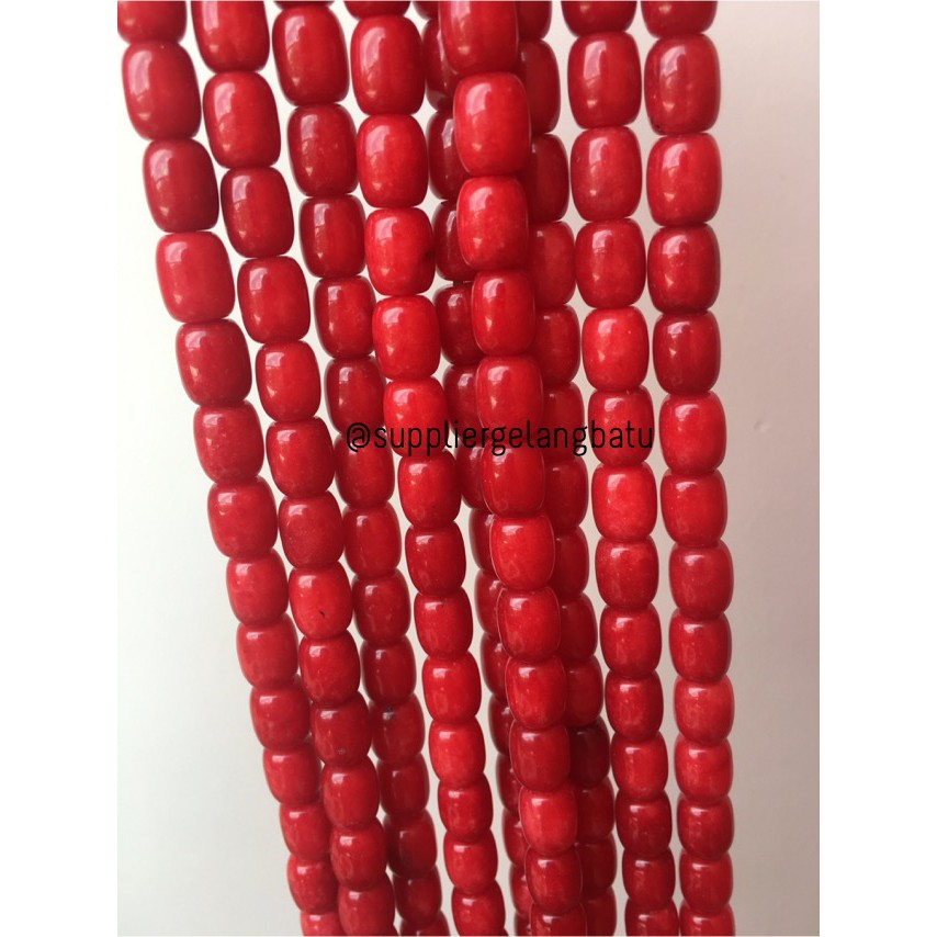 bahan renceng batu agate tabung 8mm merah red crystal gelang kalung aksesoris ronce gelang kalung