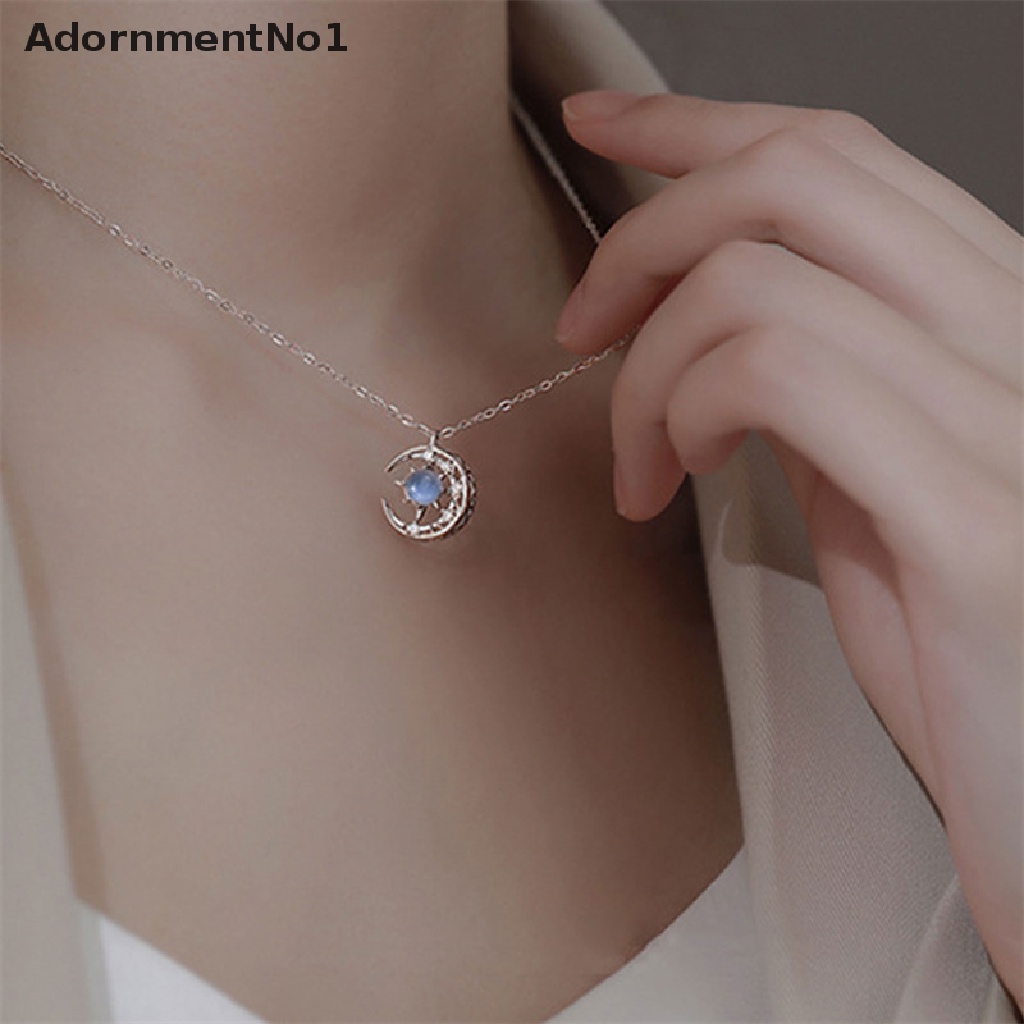 (AdornmentNo1) Kalung Rantai Pendan Bulan Sabit Hias Batu Luminous Gaya Korea