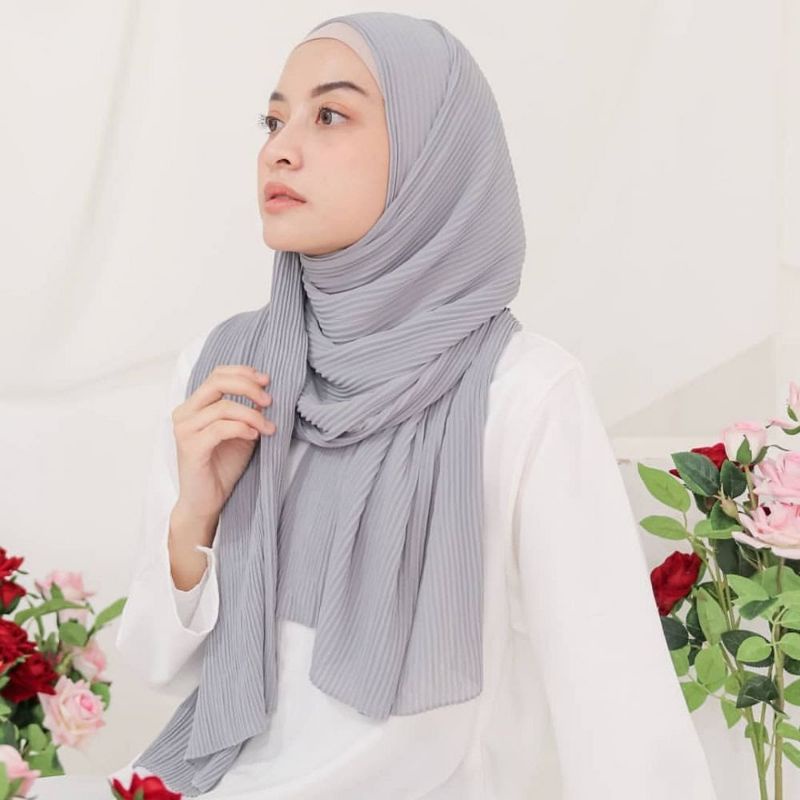 Jilbab pashmina plisket full ceruty babydoll full lidi 180 x 75