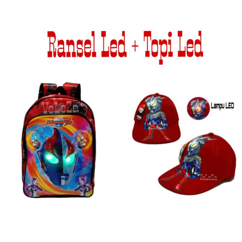 Tas Ransel Anak Ultraman Led Free Topi Led Ultraman - tas anak