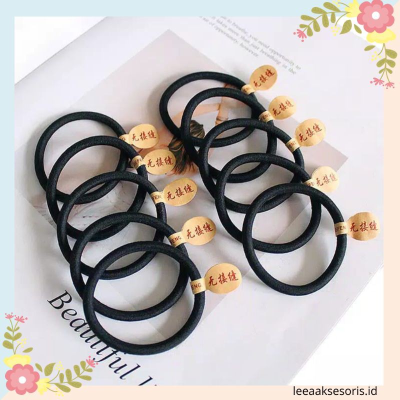 [10 PCS] IKAT RAMBUT POLOS FASHION KOREA / GELANG KARET HITAM / TALI RAMBUT