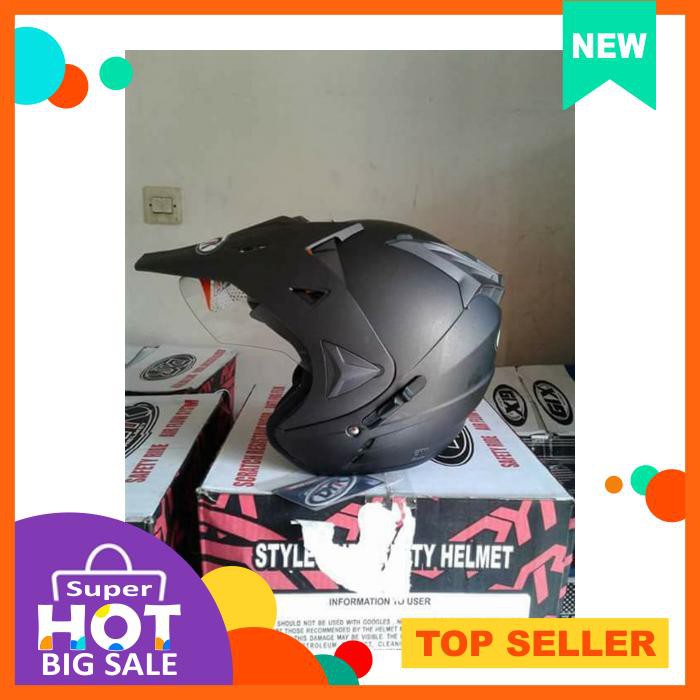Helm Semi Cross Double Kaca Sni Trabas Half Face