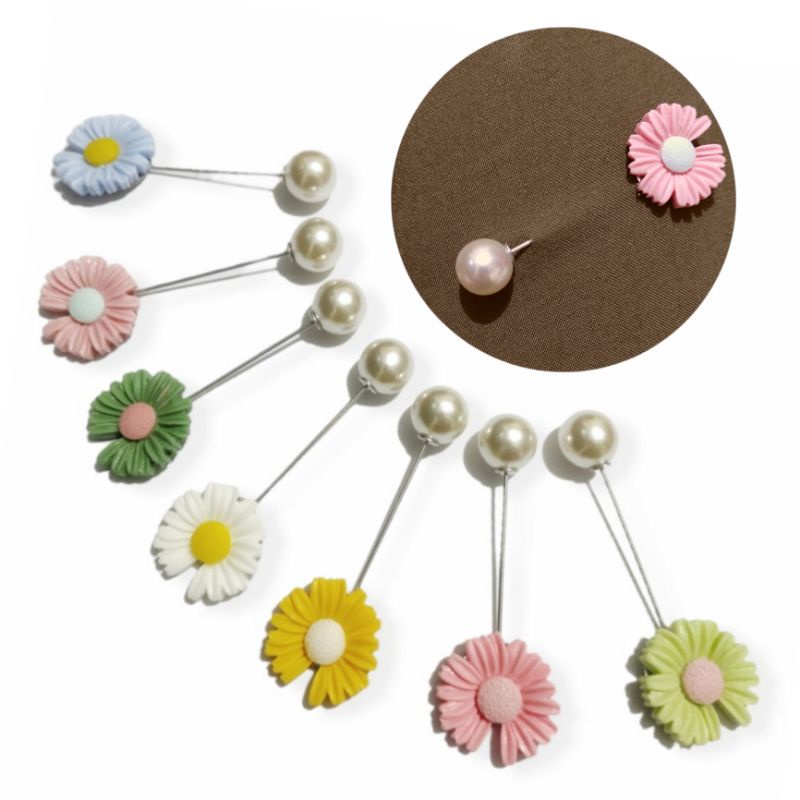 Bros Tusuk Tuspin Mutiara Bunga Clay Sunflower Pin Brooch Bros Hijab Pearl Flower