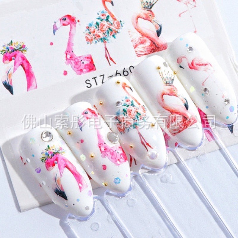 flamingo nail sticker / stiker kuku hiasan kuku burung pink nail foil transfer glass foil