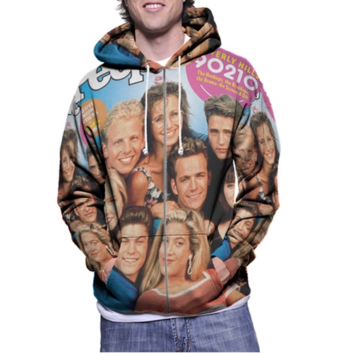 Jaket Hoodie Zipper Fullprint Beverly Hills 90210 Bahan Polyester Jersey [Hoodie Dengan Ritsleting] 