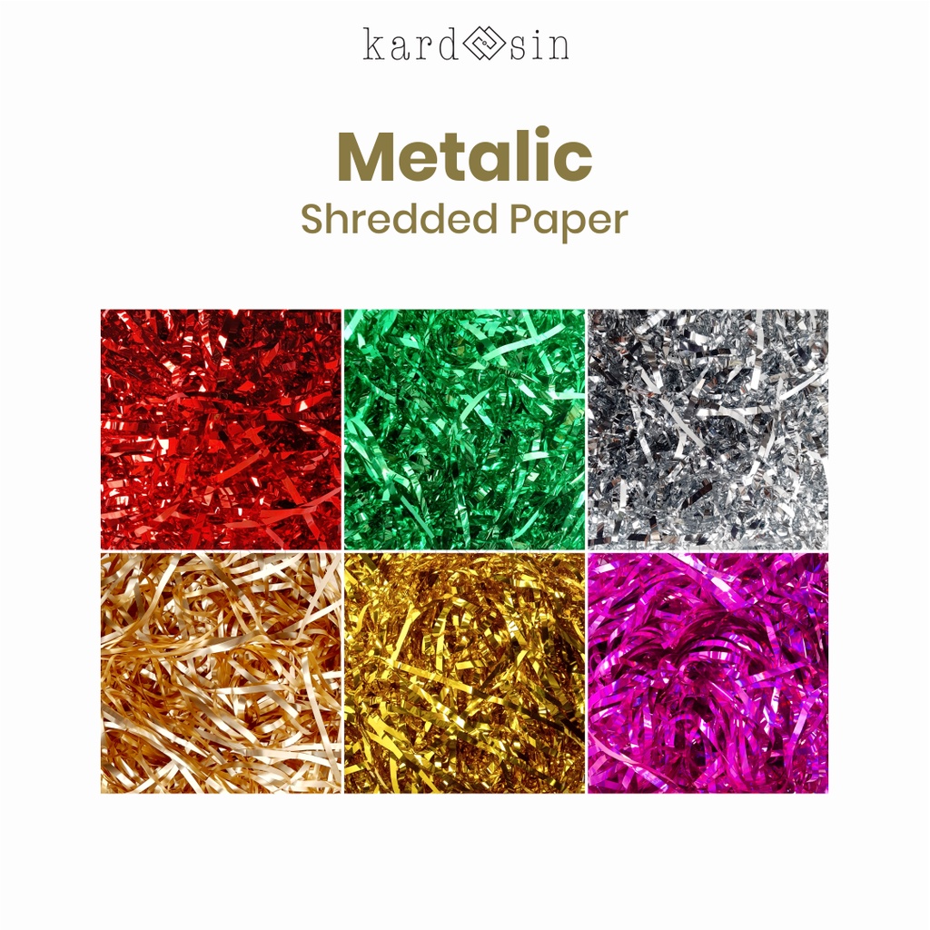 

SHREDDED PAPER KERTAS SERUT CACAH METALIC METALLIC GOLD SILVER CONFETTI PACKING COLORED WARNA WARNI MERAH HIJAU PINK HAMPERS GIFT BOX KADO HADIAH TISSUE PACKAGING AESTHETIC 15 GRAM