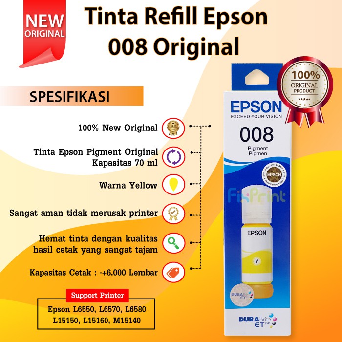 Tinta Epson Original 008 Printer L6550 L6570 L6580 L15150 L15160