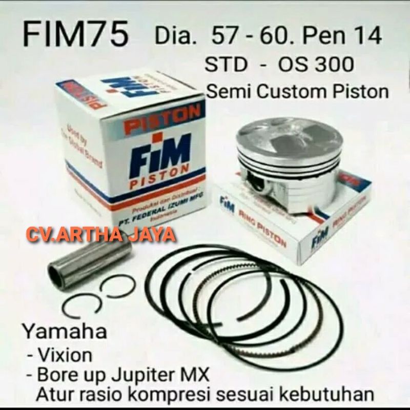 PISTON KIT FIM FIM75 SEMI DOME YAMAHA VIXION / VIXION NEW / MX KING 150 / R 15 / R15 V1 / R15 V2 ( 57 / 57,5 / 58 / 58,5 / 59 / 59,5 / 60 ) ( STD / 050 / 100 / 150 / 200 / 250 / 300 ) ( PEN 14 / PIN 14 )-4