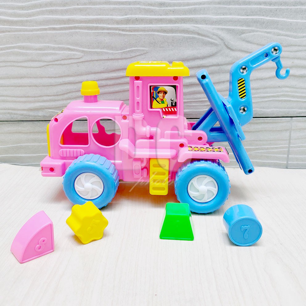 Construction Truck Puzzle Mainan Blocks Truk Konstruksi Bentuk Warna Crane Loader Fork Shape Color