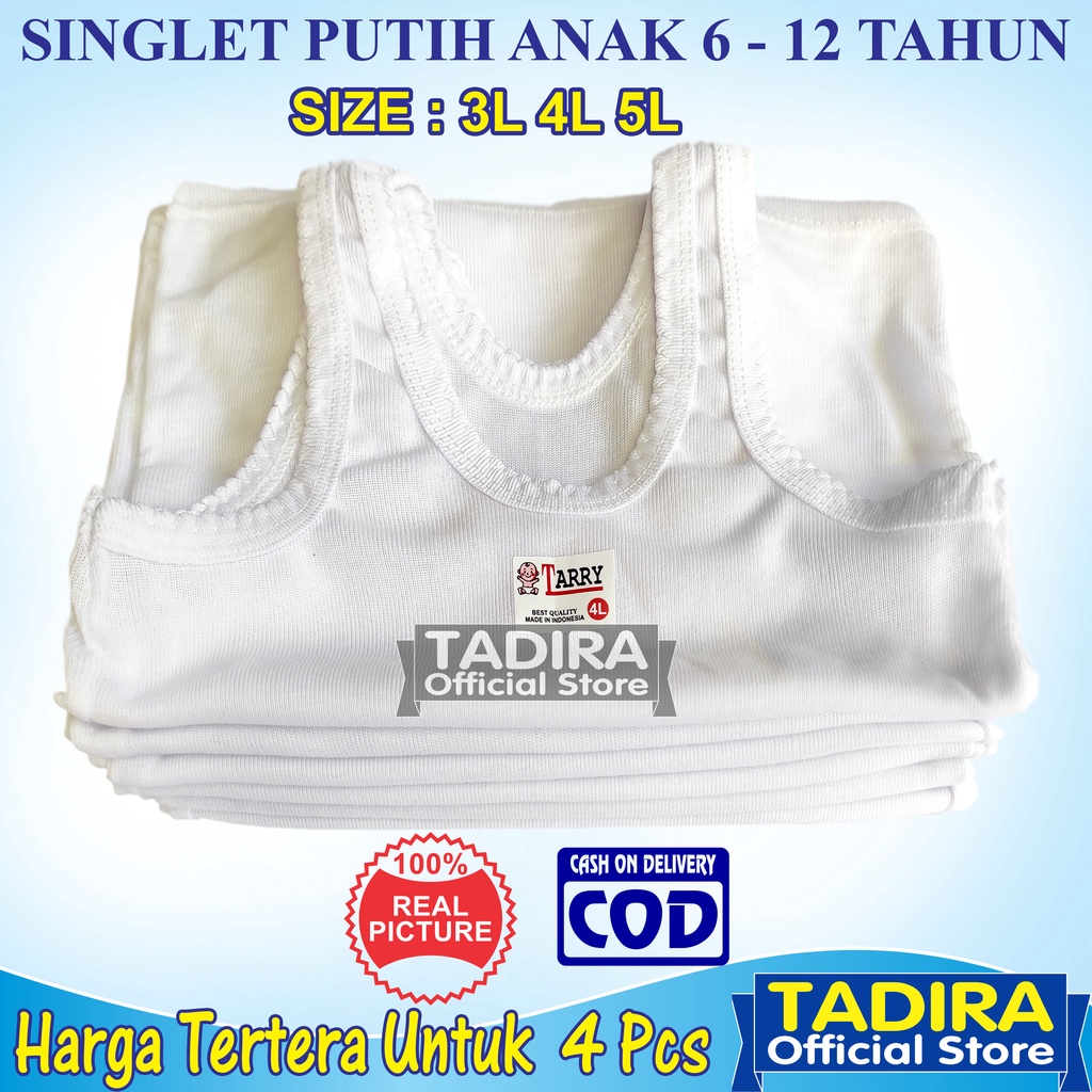 4 Pcs Kaos Dalam Anak Laki-Laki dan Perempuan Usia 6 Sampai 12 Tahun Ukuran Jumbo Warna Putih Bahan Tanpa Bolong TADIRA