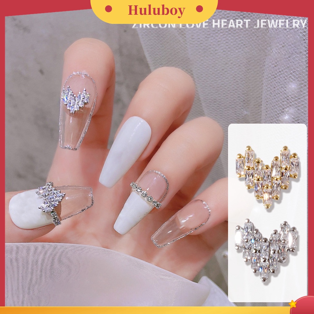Huluboy Huluboy♡ 5 Pcs Dekorasi Kuku Bentuk Hati Bahan Cubic Zirconia Untuk Nail Art