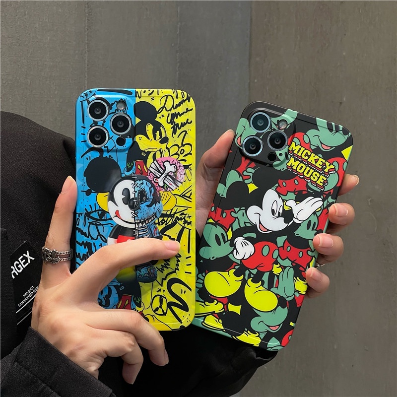 Graffiti Mickey Phone case  iPhone 7 8 Plus 12 11 8 X XR XS MAX 13 11pro 12 pro Max SE 2020 Straight edge Matte Soft TPU Cover