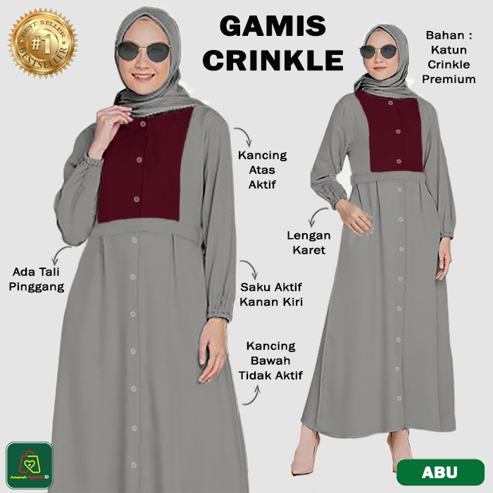 Baju Dress Wanita Muslimah GAMIS CRINKLE Katun JUMBO All Size Fit To XL / 28783