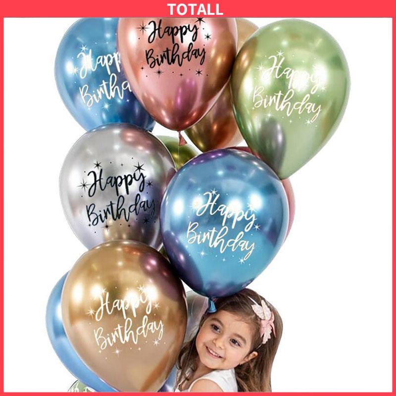 COD 12 inch chrome latex balloon print selamat ulang tahun balon logam dekorasi pesta ulang tahun-Totall