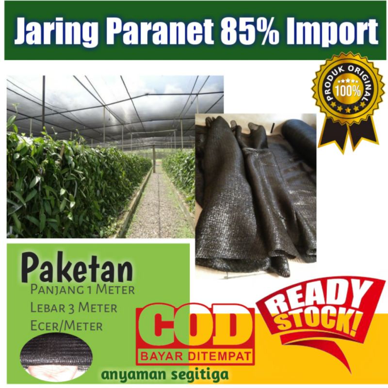 Jaring paranet 85% panjang 1 meter lebar 3 meter ecer/meter grade a kualitas import dengan anyaman s