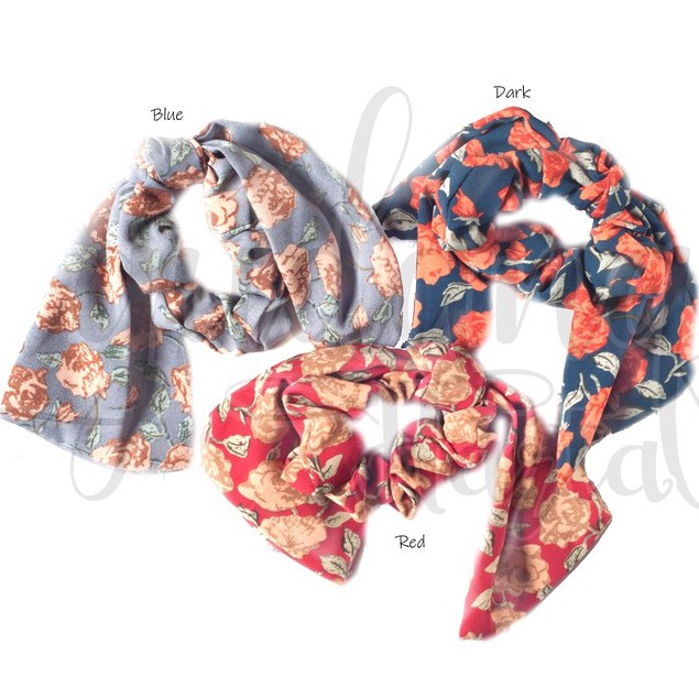 Scrunchie Rose Ribbon Ikat Rambut Bunga Pita Hairband Unik GH 200322