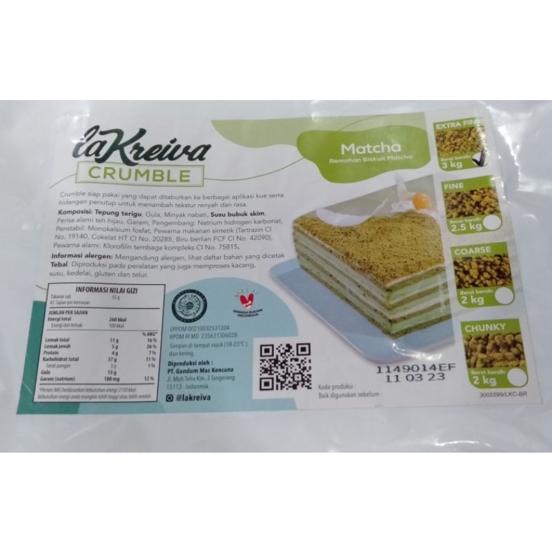 

la kreiva crumble halus matcha 250g | crumble halus green tea 250g | crumble extra fine matcha 250g