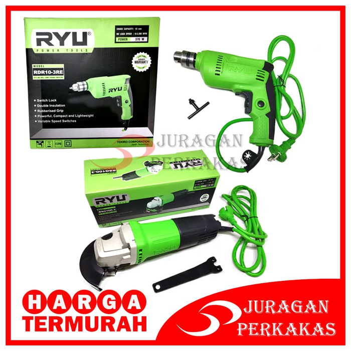 PAKET 2 SET TEKIRO RYU MESIN BOR LISTRIK 10 MM &amp; RYU MESIN GERINDA    -101-