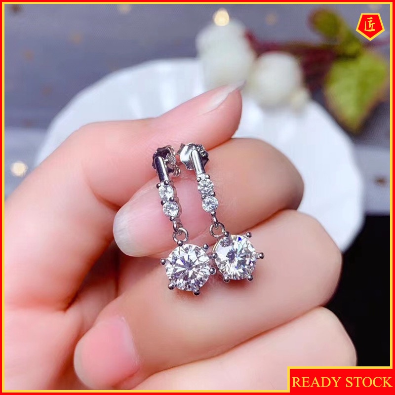 [Ready Stock]Luxury 1 Karat Moissanite Earrings Pt950 Platinum