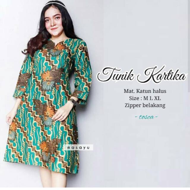 Tunik Kartika Parang Kembang Tunic Batik Warna Tosca