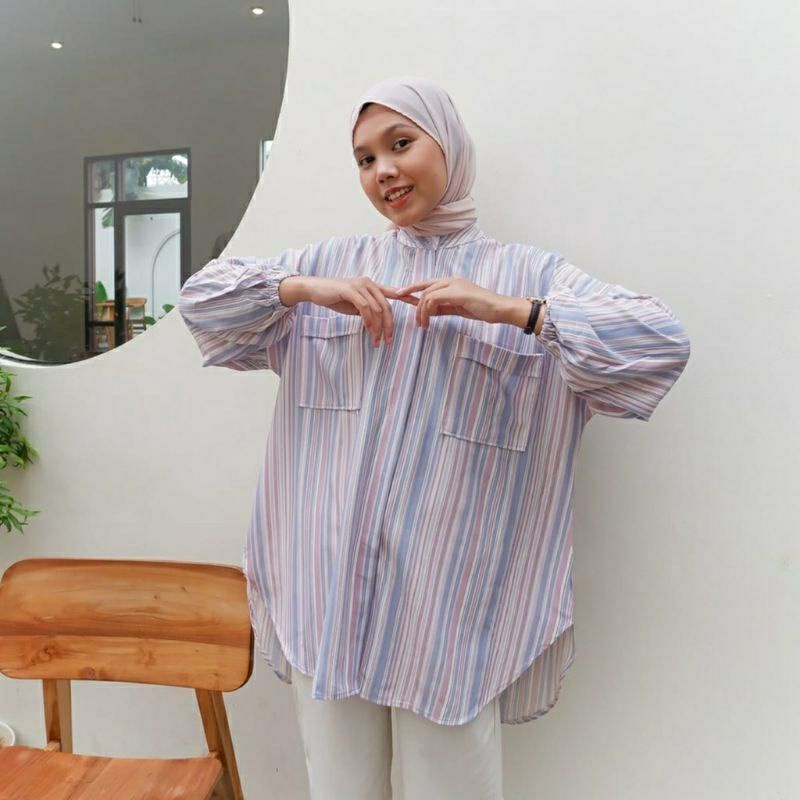 Arifirn Sierra Candy Stripe Tunik - Kemeja Oversize Wanita | Tunika Wanita | Blouse Wanita