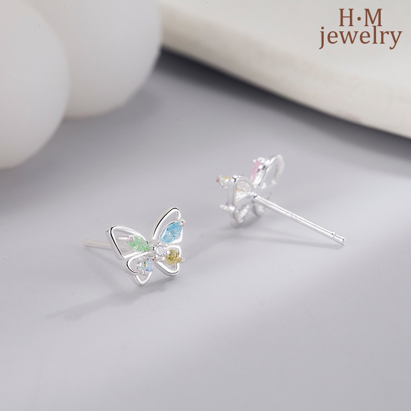 Anting Stud Butterfly Kristal Warna-Warni Untuk Perempuan