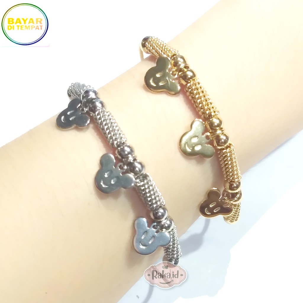 Raka Acc - Gelang Tangan Wanita / Gelang Tangan 3 Mickey Perhiasan Aksesoris Wanita Lapis Emas 339