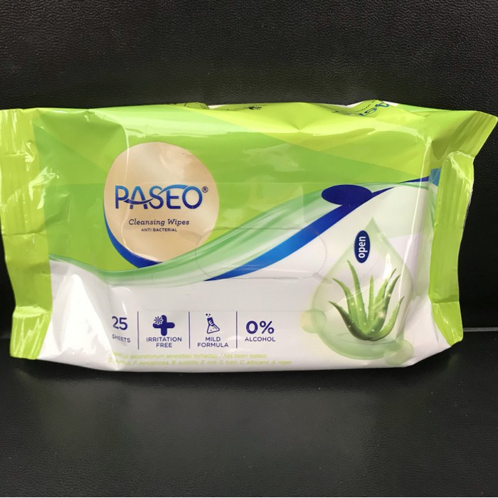 MURAH!! Tisu Basah Paseo Aloe Vera Bebas Alkohol 25 Sheets Anti Bakteri/Cleansing Wipes