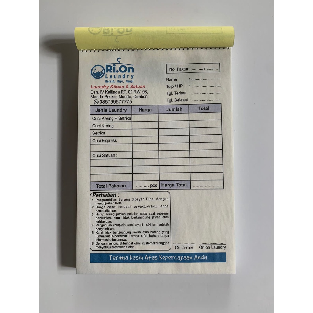 

NOTA CUSTOM 2 PLY, UKURAN 10 X 16 CM, CUKUP BELI 4 BUKU AJA