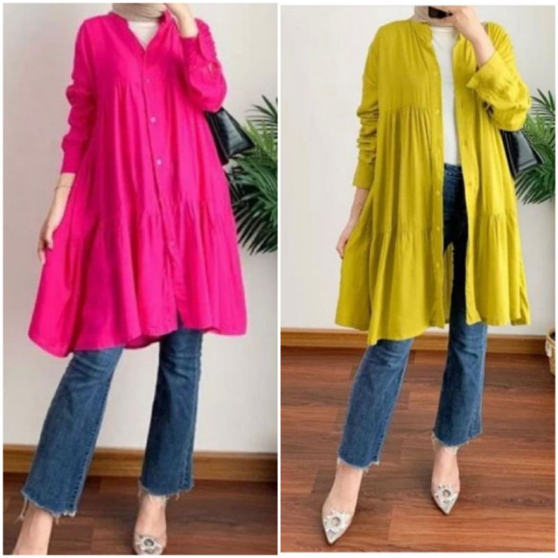 BISA COD AZKIYAHIJAB29 ALBINA TUNIK BAJU TUNIC BABYDOLL CRINCKLE AIRFLOW RUFFLE REMPEL UMPAK POLOS T