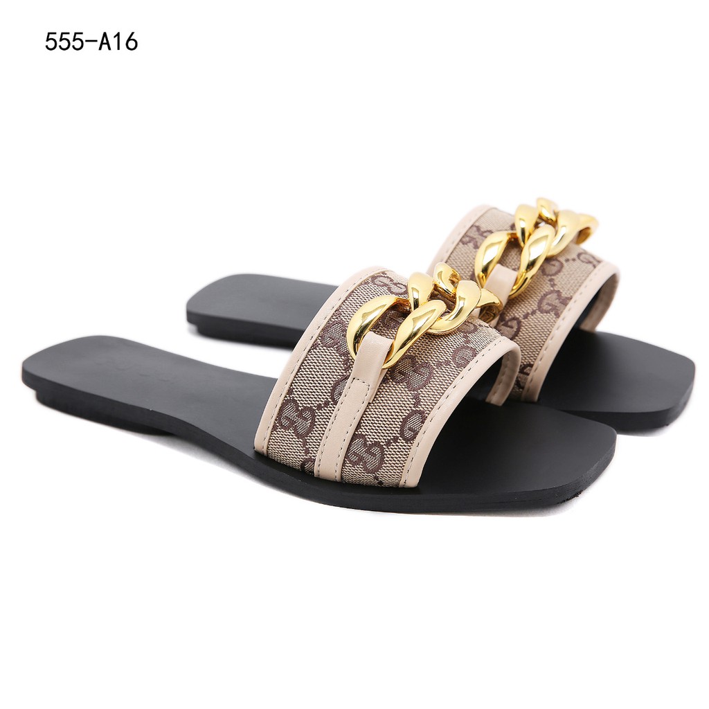New Arrivall ! New Item !  Canvas Flat Chain Sandals Wanita #555-A16