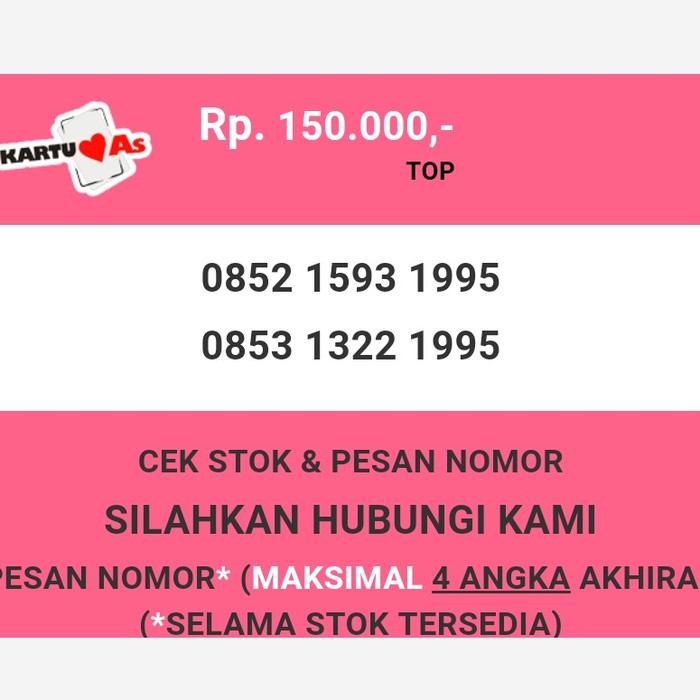 Nomor cantik Telkomsel AS murah tahun lahir 1995 simpati as T2888-150