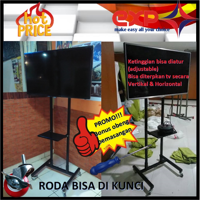 Garansi cocok!!! Bracket TV Standing 32&quot; s/d 65&quot; UNIVERSAL pakai RODA KOKOH 100% BESI MURNI-2