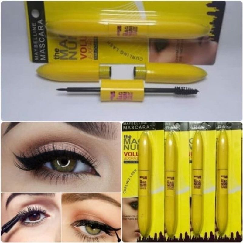 Mascara eyeliner 2 In 1 MAYBELLINE MAGNUM - Maskara curling lash volume express