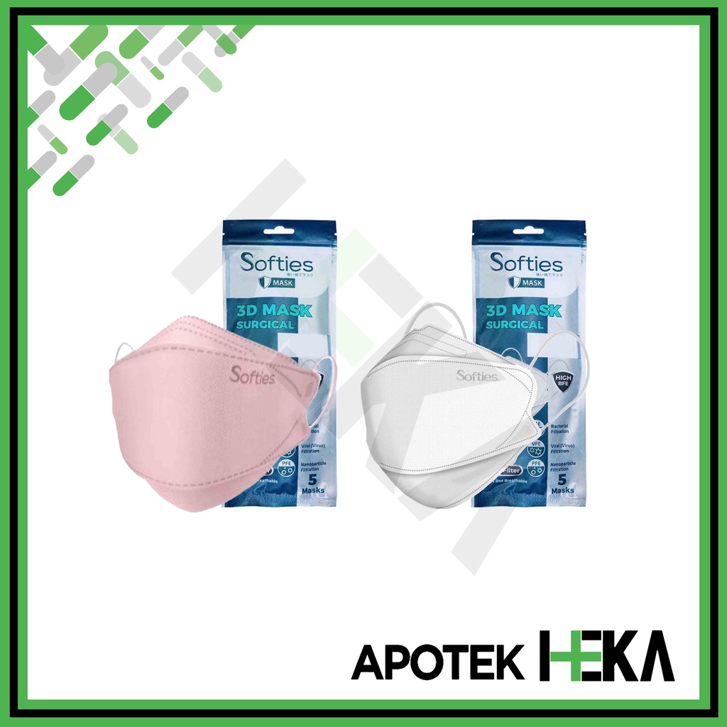 Softies Surgical Mask 3D Putih Sachet isi 5 - Masker KF 94 4 Ply (SEMARANG)