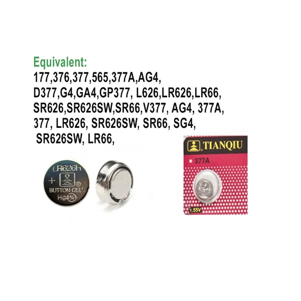 Baterai koin jam tangan Tianqiu 1.5V Alkaline AG4 / LR626H / 377A,