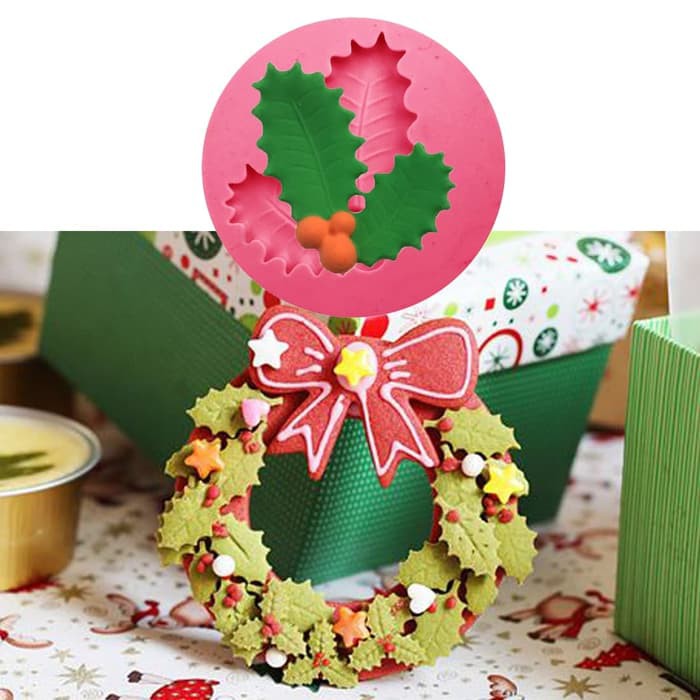 3D Silicon Mold Fondant Cake Decoration - Christmas Leaves
