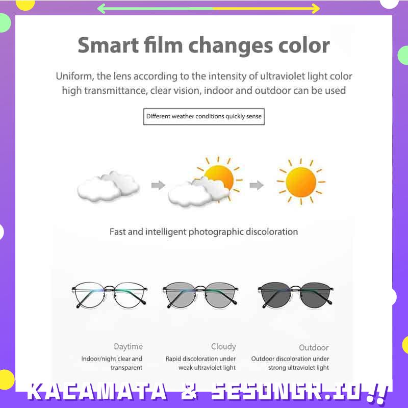 Kacamata Lensa Photochromic Kacamata Anti blue Light Berubah Warna Bingkai Metal Gaya Retro Untuk Pria Dan Wanita